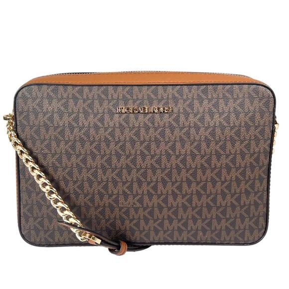 Michael Kors Jet Set Travel Medium Leather Chain Shoulder Bag Brown (35F8GTT...